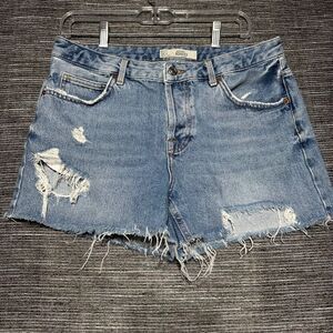 Topshop Moto Ashley Shorts Women's Size 8 Blue Denim Button Fly